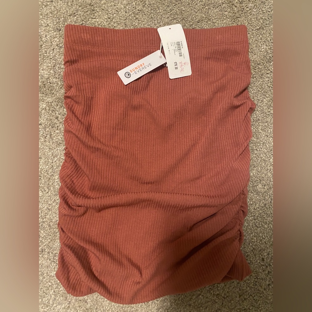 Burnt orange Sundry for Evereve Ruched soliel skirt Sz 1 NWT